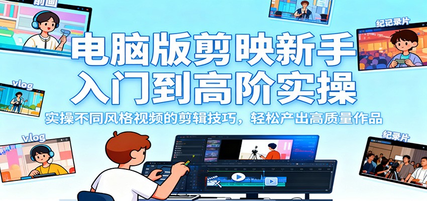 剪映电脑版从新手到高阶 轻松剪辑不同风格视频-九零创业网