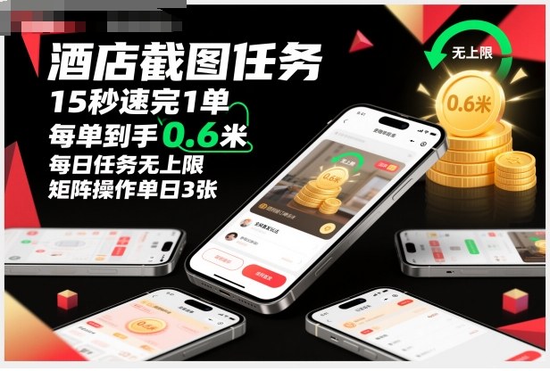 15秒酒店截图 日赚0.6米 独家矩阵玩法 揭秘高效赚钱新途径-九零创业网