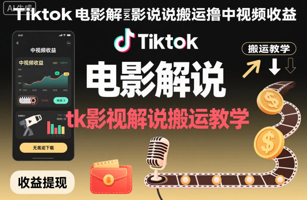 Tk影视解说搬运 轻松赚取撸中视频收益-九零创业网