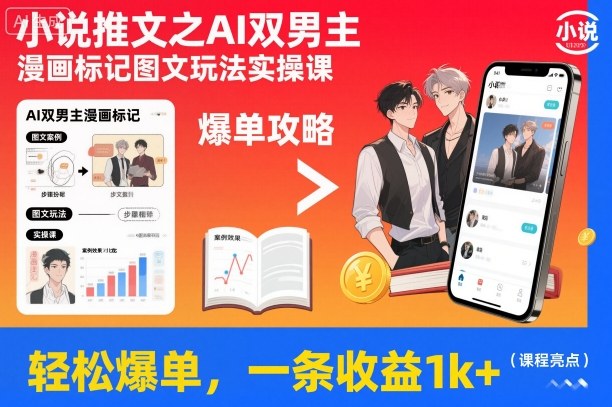 AI漫画实操课 双男主小说风 轻松赚千元-九零创业网