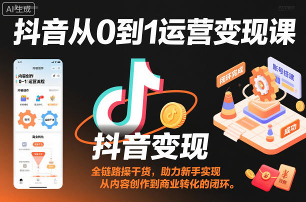 抖音变现全链路实操课 新手速成商业闭环-九零创业网