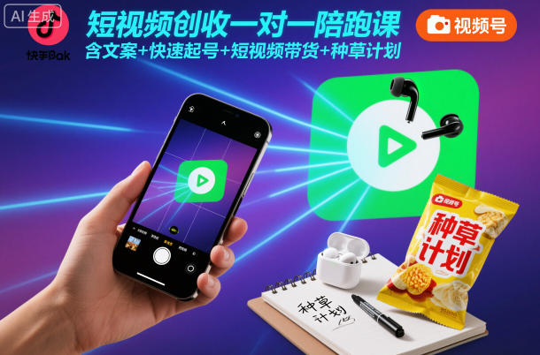 短视频带货陪跑课 文案+快速起号+种草计划 轻松创收-九零创业网