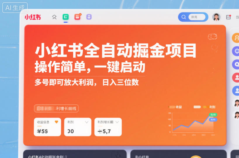 小红书全自动掘金 一键启动 多号盈利 日入百元-九零创业网