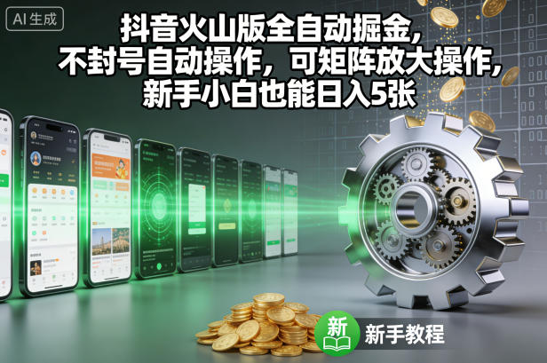 抖音火山版全自动掘金 新手日入5张 揭秘封号技巧-九零创业网