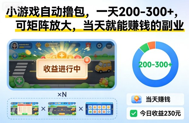 揭秘日赚200+副业 小游戏自动撸包 轻松矩阵放大-九零创业网