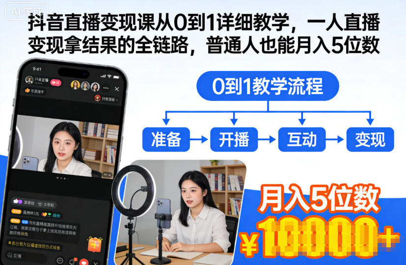 抖音直播变现全攻略 小白月入5万 从0到1实操教学-九零创业网
