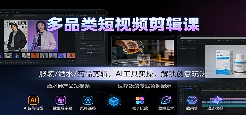 多品类短视频剪辑秘籍 AI赋能 服装酒水药品创意剪辑新玩法-九零创业网