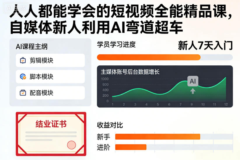 AI赋能短视频达人课 自媒体小白弯道超车新起点-九零创业网