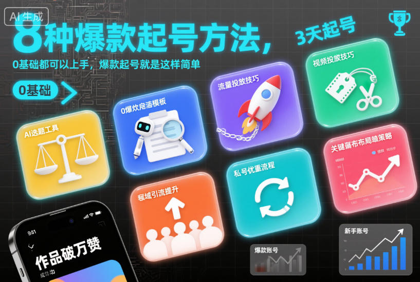 零基础轻松掌握 8招爆款起号秘诀 快速起号不再是难题-九零创业网