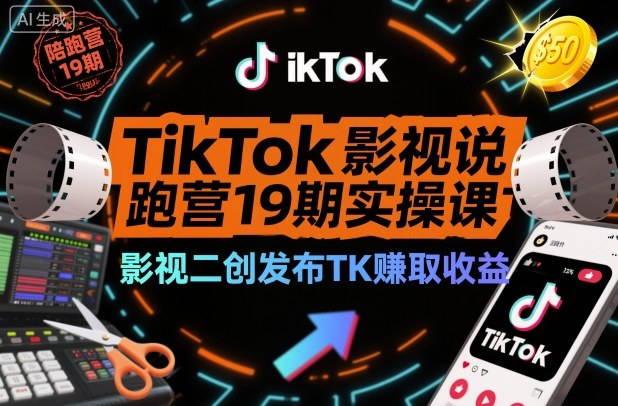 TikTok影视解说营19期实战 万播收益50美金的影视二创攻略-九零创业网