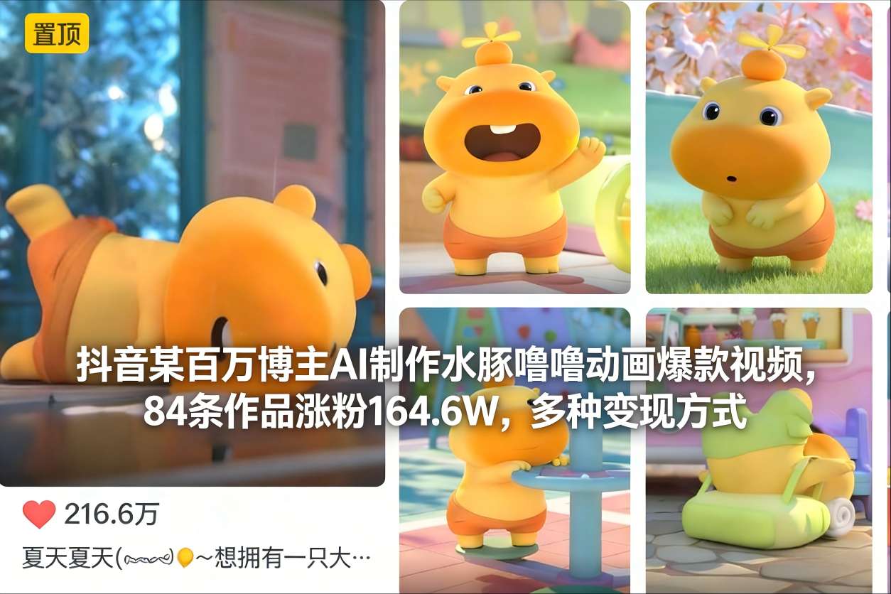 AI助力水豚噜噜 爆款视频涨粉164.6W 多渠道变现新突破-九零创业网