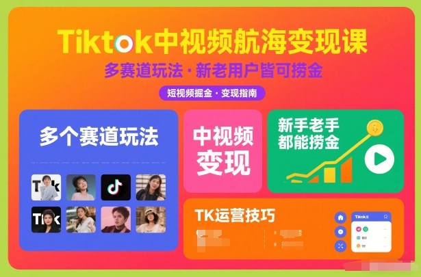 TikTok航海变现课 多赛道捞金攻略 新手老手皆宜-九零创业网