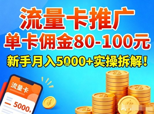 流量卡推广佣金高 新手月入5K+ 轻松实操赚翻-九零创业网