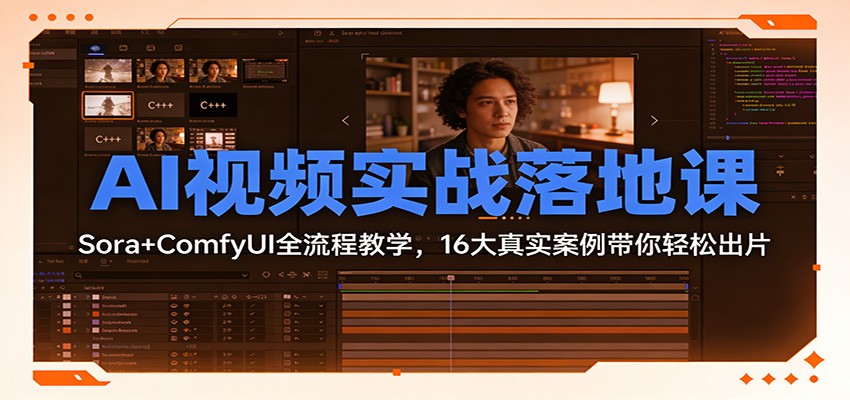 AI视频实战课 Sora+ComfyUI全案教学 16案例速成剪辑达人
