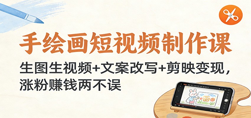 手绘短视频制作 生图变视频 文案翻新 剪映赚钱 粉丝涨不停-九零创业网