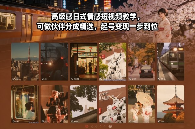 日式情感短视频 高级感教学 伙伴精选 变现一步走-九零创业网