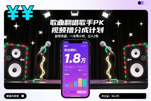 翻唱歌手对决 流量变现 轻松日赚双倍收益-九零创业网