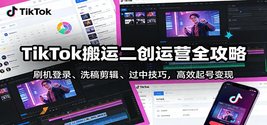 TikTok二创运营秘籍 刷机登录 洗剪过审 高效起号变现-九零创业网