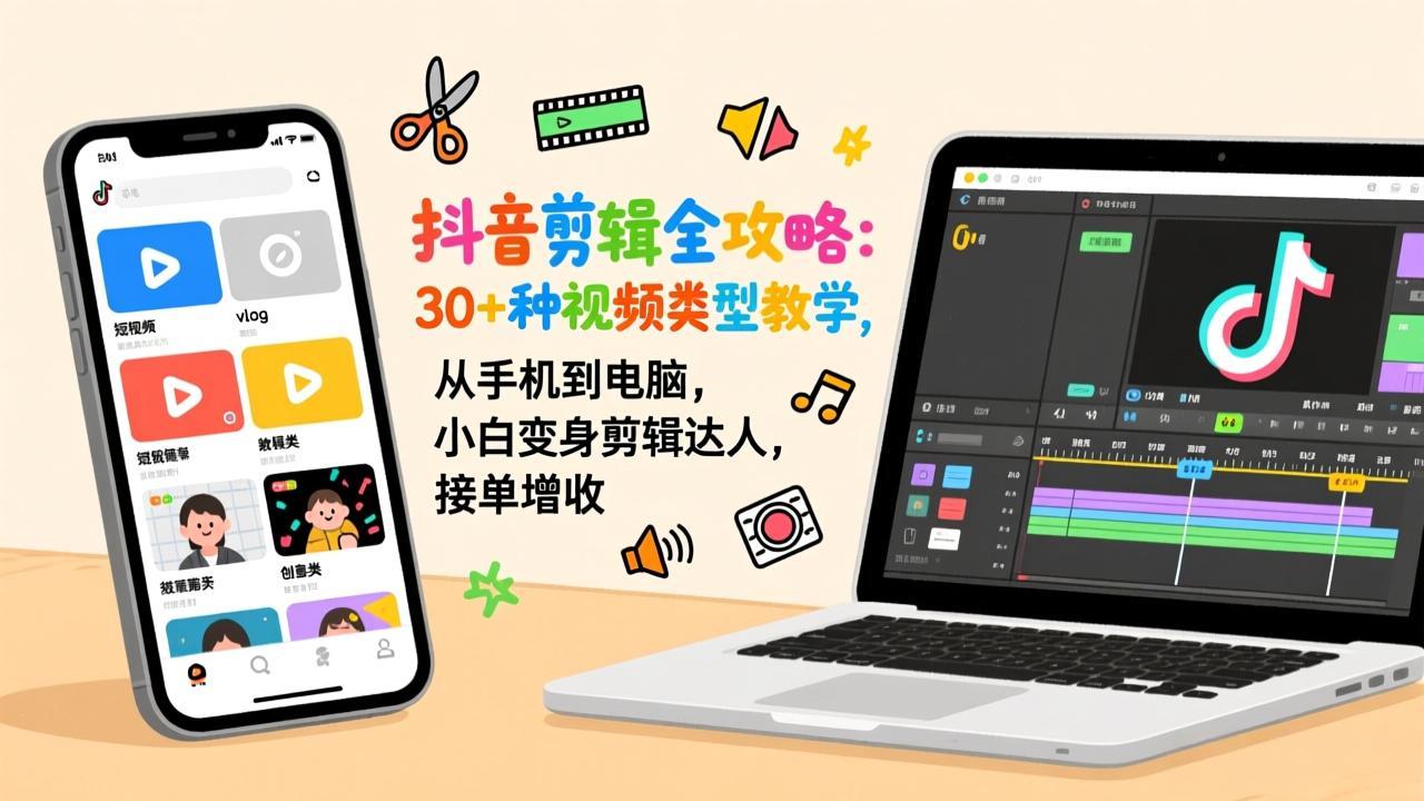 抖音剪辑达人速成指南 小白变高手 增收无忧-九零创业网