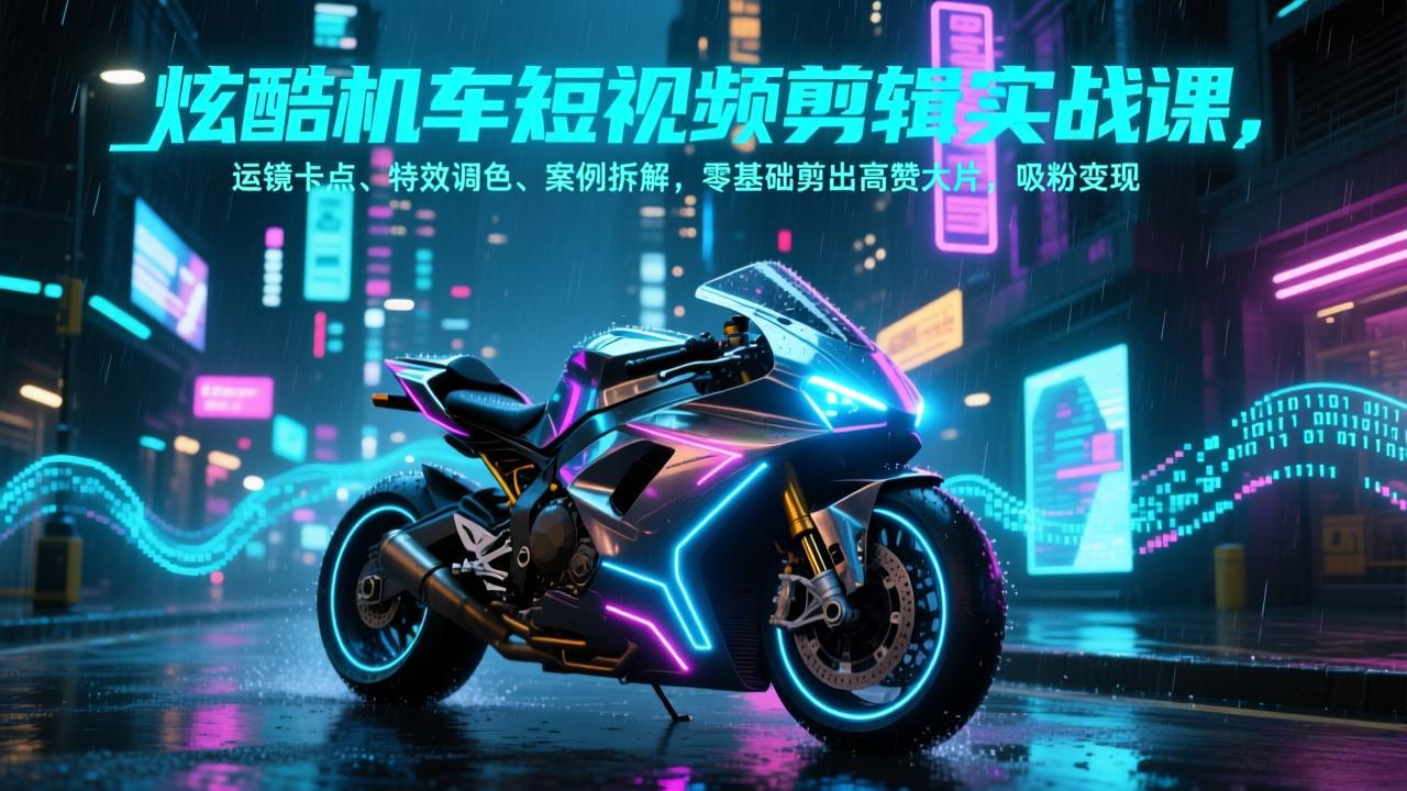 零基础炫酷机车短视频剪辑 轻松吸粉变现秘籍-九零创业网