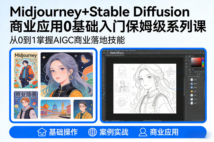 AIGC商业应用入门 Midjourney+Stable Diffusion教程全攻略-九零创业网