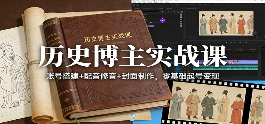 从零开始 历史博主实战课 账号搭建 配音修音 封面制作 轻松变现-九零创业网