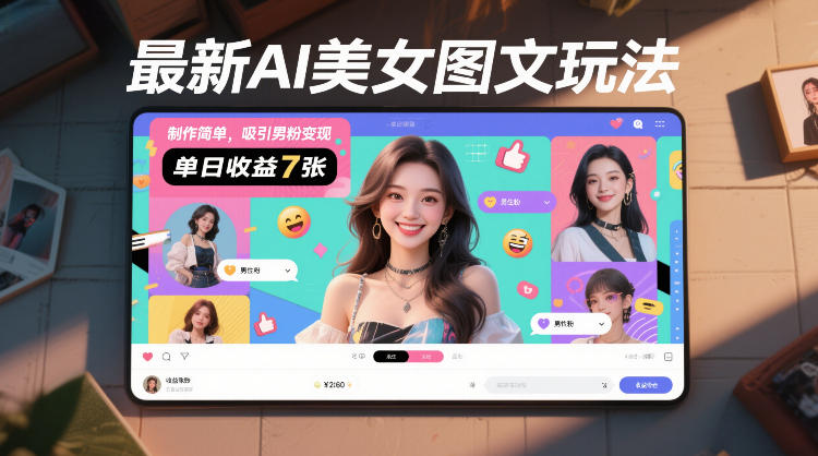 AI美女图文新玩法 轻松吸粉日入7图 变现利器-九零创业网