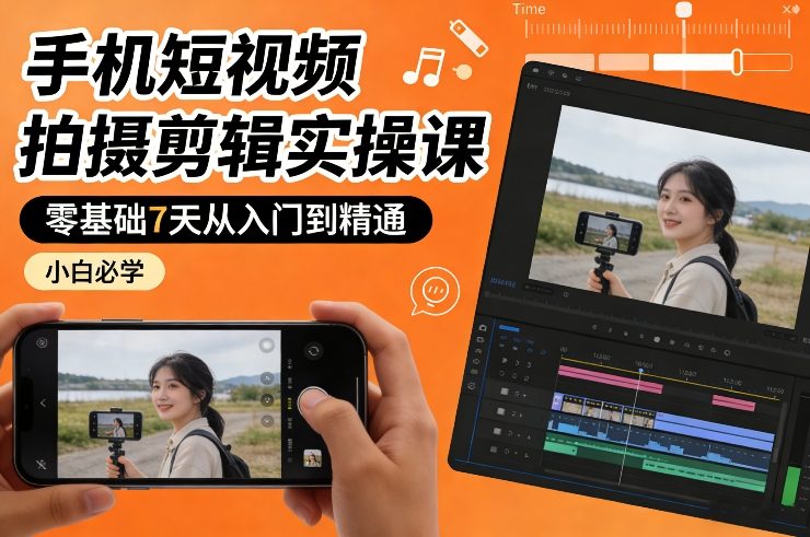 7天短视频拍摄剪辑速成班 零基础小白精通指南-九零创业网