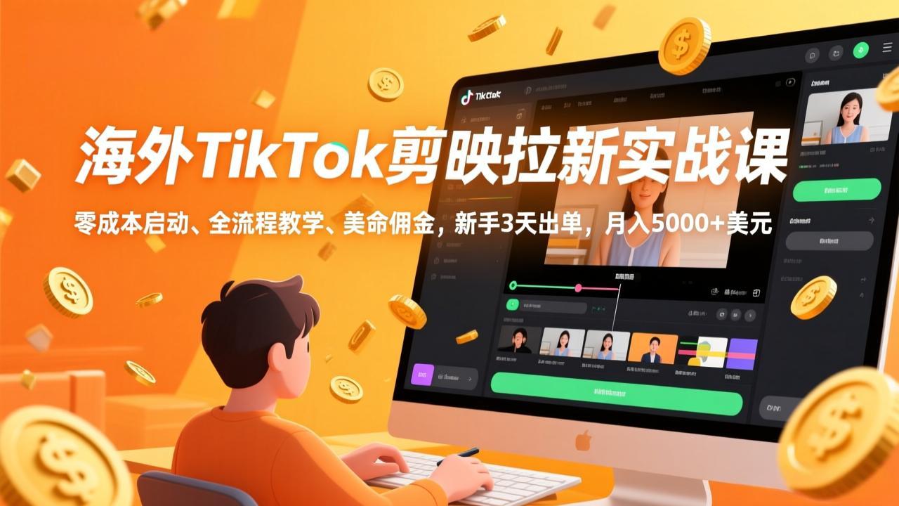TikTok剪映拉新课 3天新手月入5000+美元 零成本实战教学-九零创业网