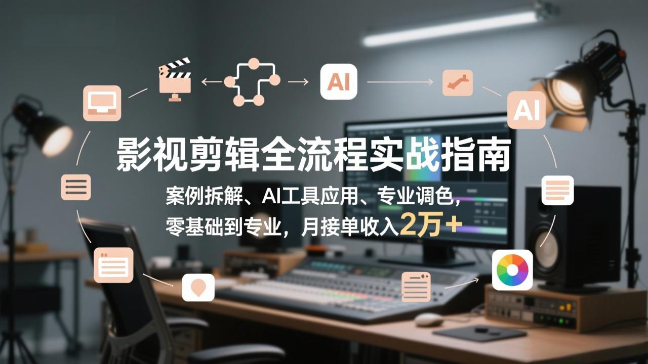 影视剪辑实战全攻略 AI赋能调色 零基础月入2万+-九零创业网