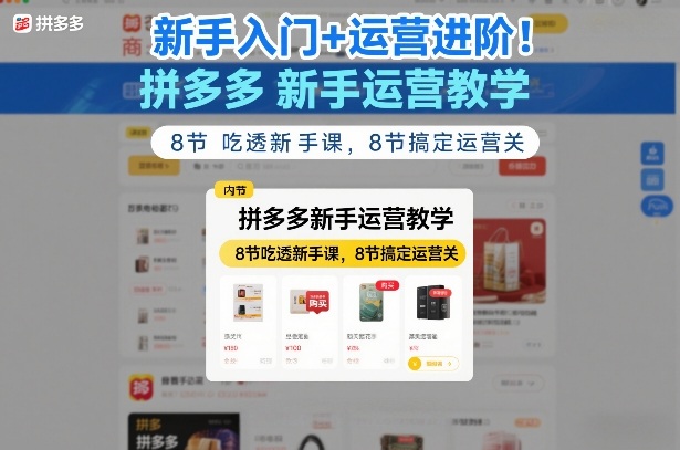 拼多多运营速成宝典 新手入门+进阶8课全掌握-九零创业网