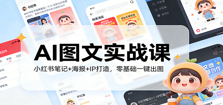 AI图文实战课 小红书笔记 海报 IP打造 一键出图教程-九零创业网