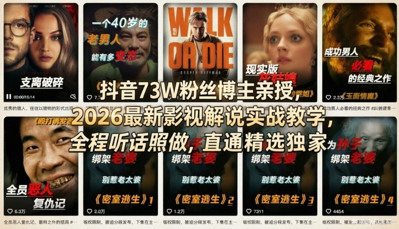 抖音达人揭秘 2026影视解说全攻略 实战教学一步到位-九零创业网