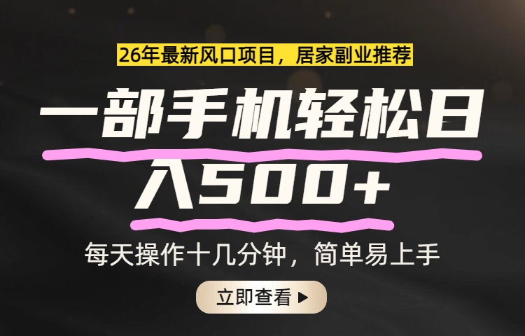 手机副业新选择 日入500+ 长期稳定赚不停-九零创业网
