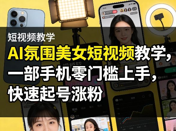 手机一拍 AI美女教学 轻松涨粉零门槛-九零创业网