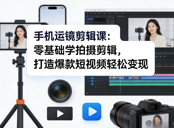 手机运镜短视频课 小白速成 轻松剪辑爆款 变现无忧-九零创业网