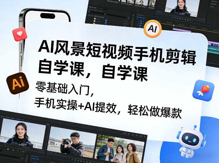 AI赋能短视频剪辑 手机实操 零基础轻松打造爆款-九零创业网