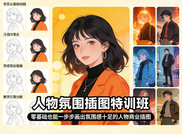 从零起步 绘制氛围感人物插图特训班-九零创业网