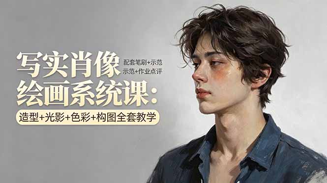 写实肖像绘画系统课 全攻略教学+笔刷+示范点评-九零创业网