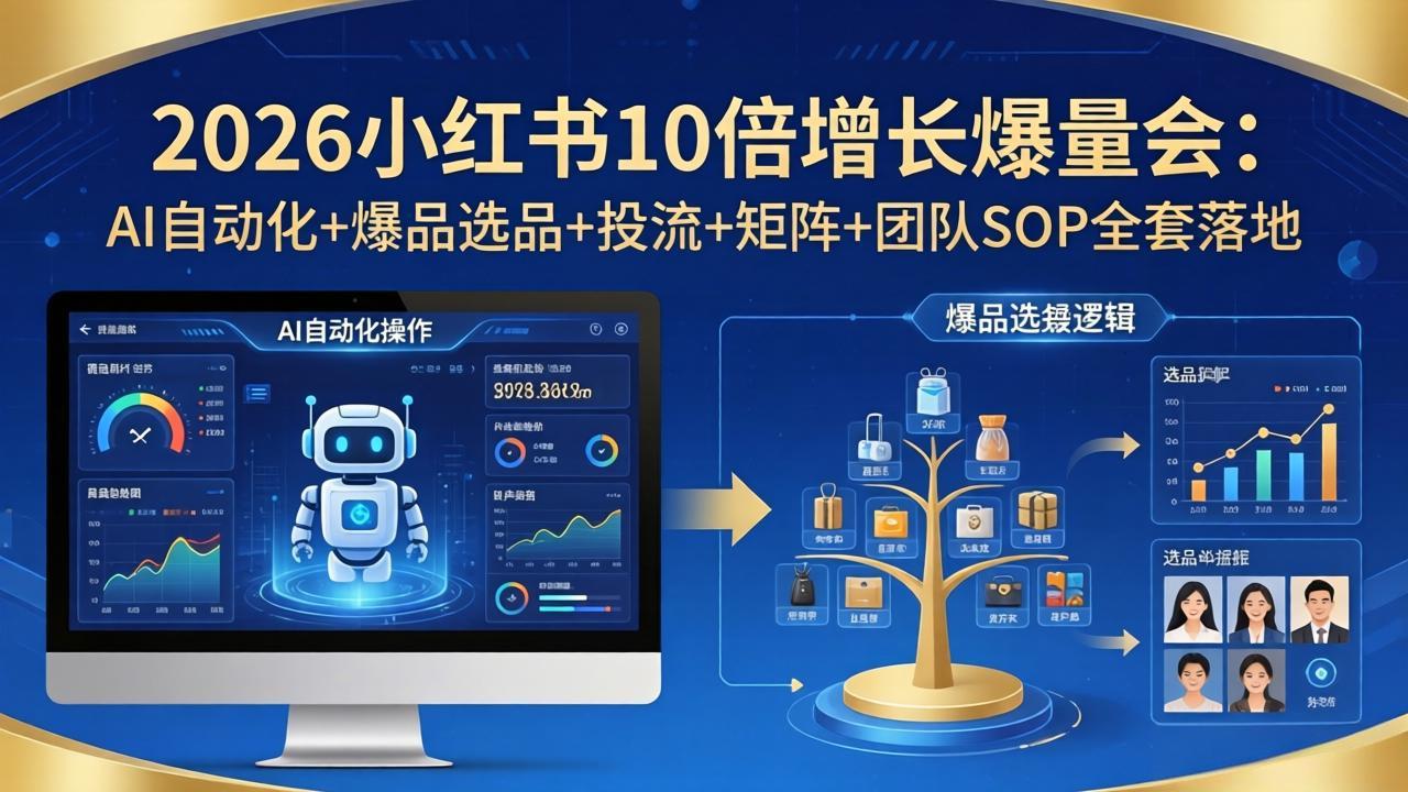 2026小红书10倍增长秘籍 AI赋能选品 矩阵布局 团队SOP全攻略-九零创业网