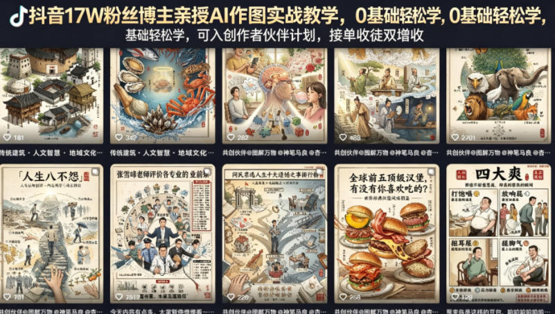 抖音AI作图达人亲授 零基础学 双收入计划-九零创业网