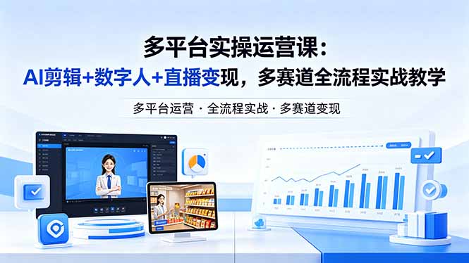 AI剪辑+数字人直播 多平台运营实战课 4月20日全新升级-九零创业网