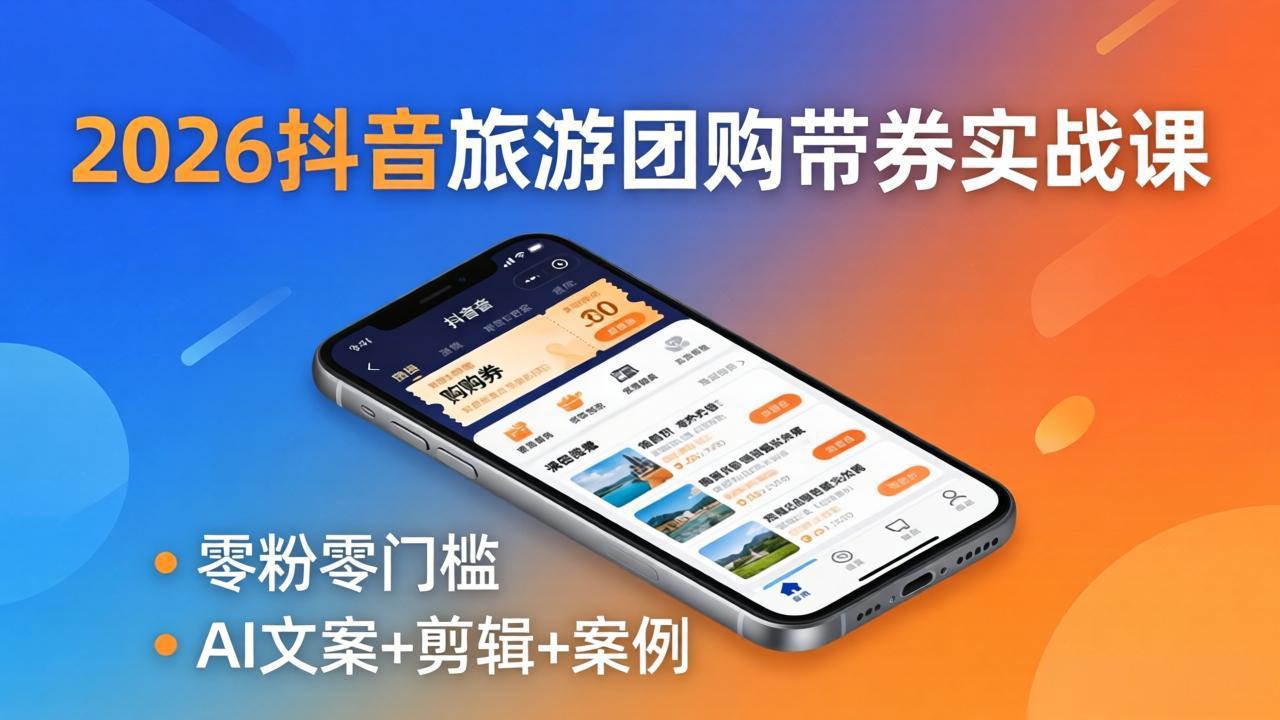 2026抖音旅游团购课 AI赋能 零粉轻松赚门票佣金-九零创业网