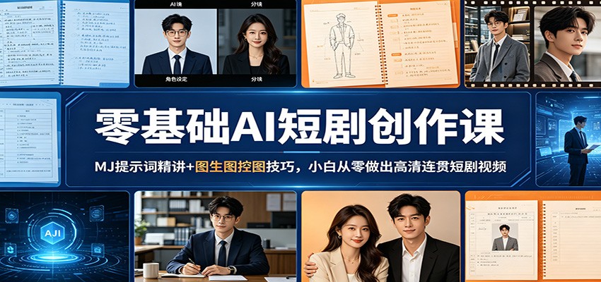 AI短剧创作入门 MJ提示词+图生图 小白速成高清连贯剧-九零创业网