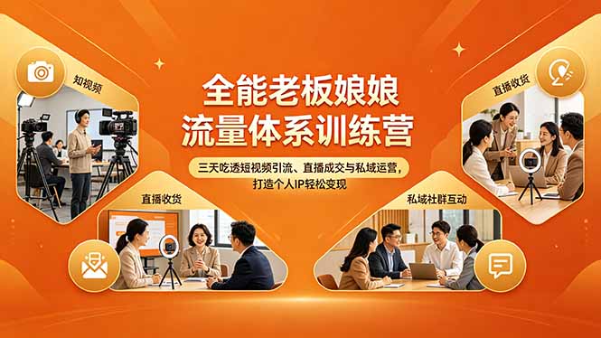 三天速成全能老板娘 短视频引流 直播成交 私域运营 打造个人IP变现攻略-九零创业网